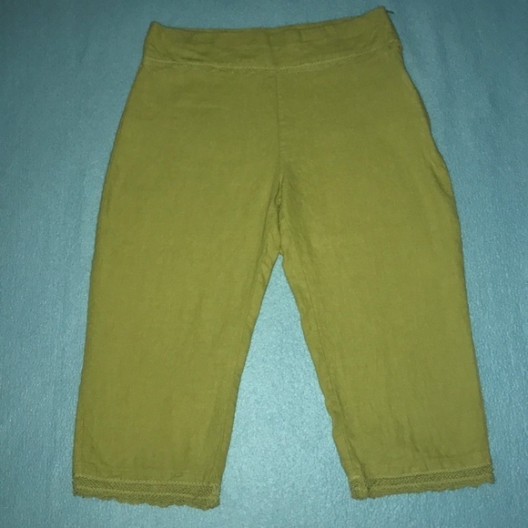 TERRAMODA crop crocheted details vintage pants chartreuse size M - Picture 1 of 12